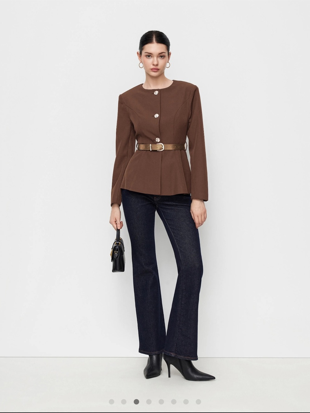 Cider Brown Peplum Blazer with Gold Belt